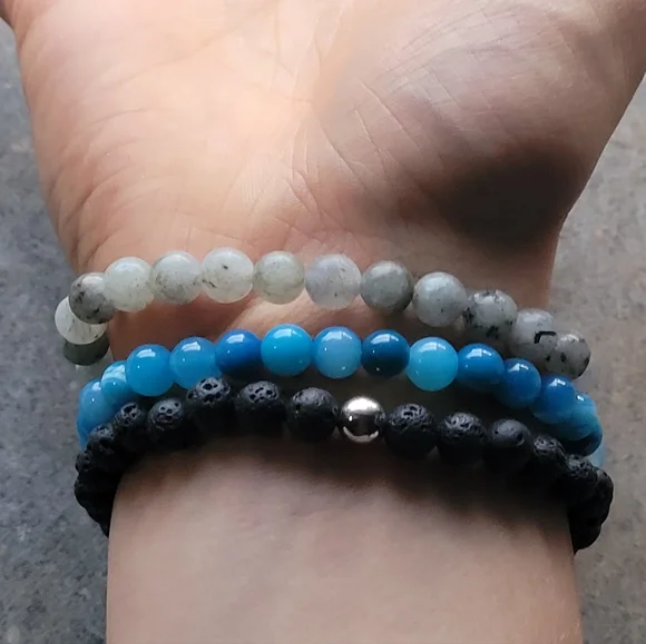 Gemstone Bead Handmade Bracelet Set of 3 - Picture 2 of 4